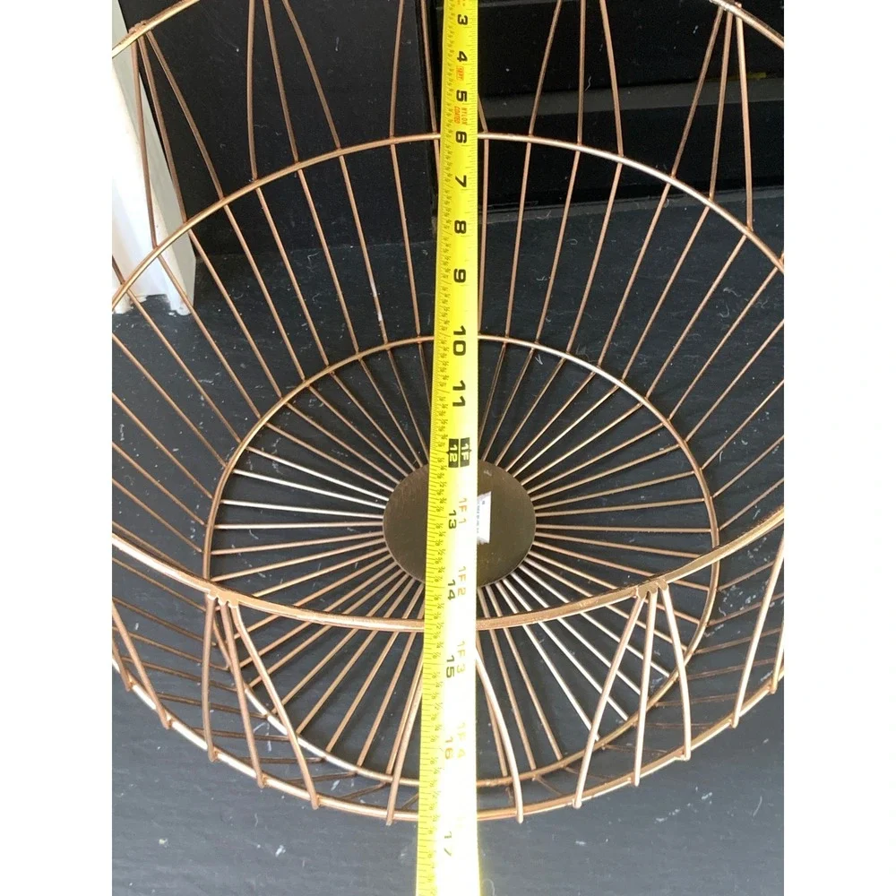 Modern Geometric Rose‎ Gold Metal Wire Storage Basket Round Copper Bin w Handles